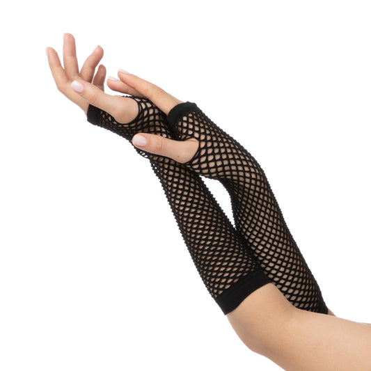 Fishnet Gloves 1980s Rave Hen Party Neon Fancy Dress Costume: Black