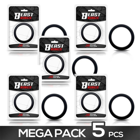 Pack of 5 Cock Ring Solid Silicone 5 cm Black