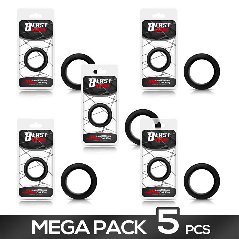 Pack of 5 Liquid Silicone Cock Ring 3.4 cm