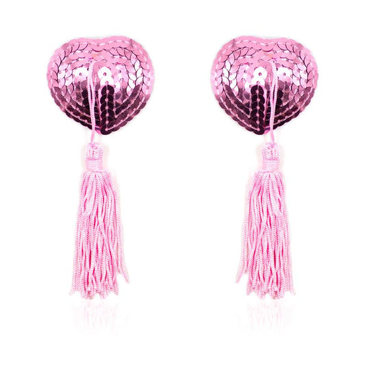 Self-Adhesive Heart Sequin Nipple Cover with Tassel Pink